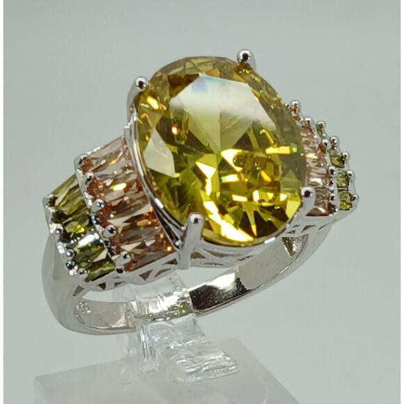 Vintage Ring Size 10 Silver Tone White Gold GP Sim Diamond CZ Cocktail NOS - Picture 7 of 10